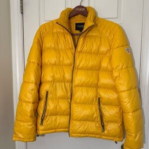 GUESS Men’s Yellow Waterproof Puffer Jacket Size XL Excellent Condition